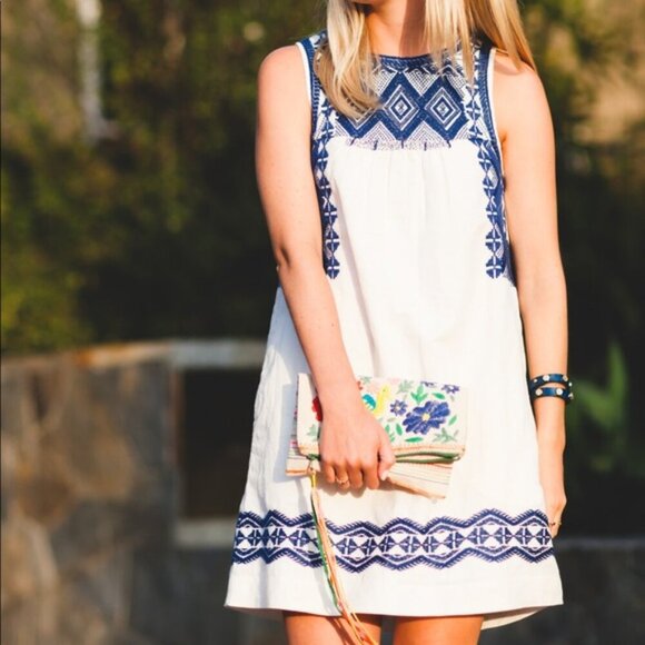 Madewell Embroidered White & Blue Sleeveless Dress – Size Small – Boho Summer Co - Picture 1 of 7